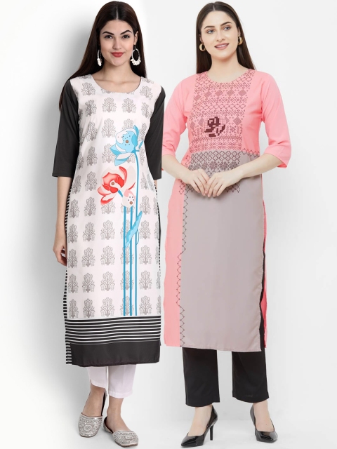 

Ethnic basket Women Pack Of 2 Multicoloured Quirky Thread Work Crepe Kurtas, Multi