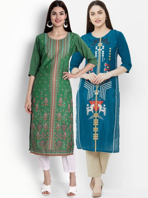 

Ethnic basket Women Multicoloured Pack of 2 Embroidered Crepe Kurta, Multi