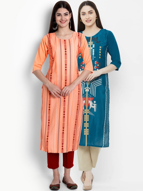 

Ethnic basket Women Pack Of 2 Printed Crepe Kurta, Multi