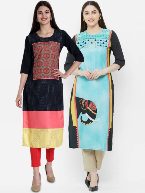 

Ethnic basket Women Pack Of 2 Digital Print Straight Crepe Kurta, Multi