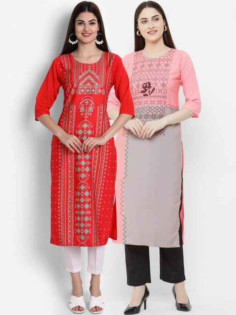

Ethnic basket Women Multicoloured Quirky Embroidered Flared Sleeves Thread Work Crepe Kurta, Multi