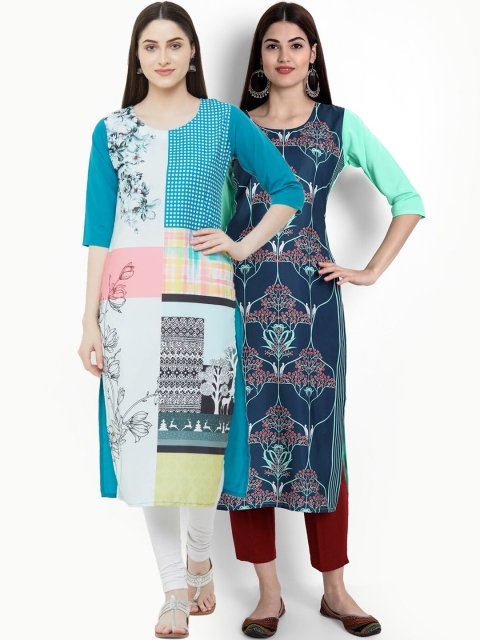 

Ethnic basket Women Pack Of 2 Printed Crepe Kurta, Multi