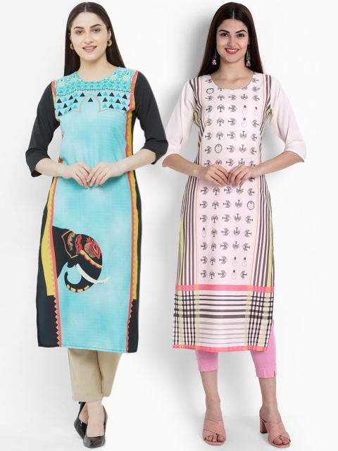 

Ethnic basket Women Set of 2 Quirky Printed Crepe Kurta, Multi