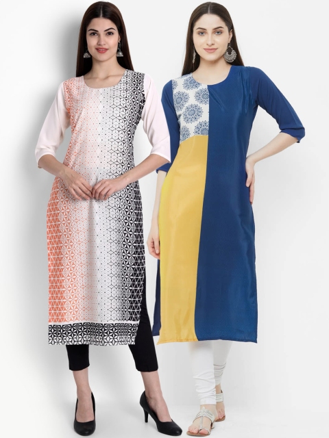 

Ethnic basket Women Pack of 2 Colourblocked Crepe Kurta, Multi