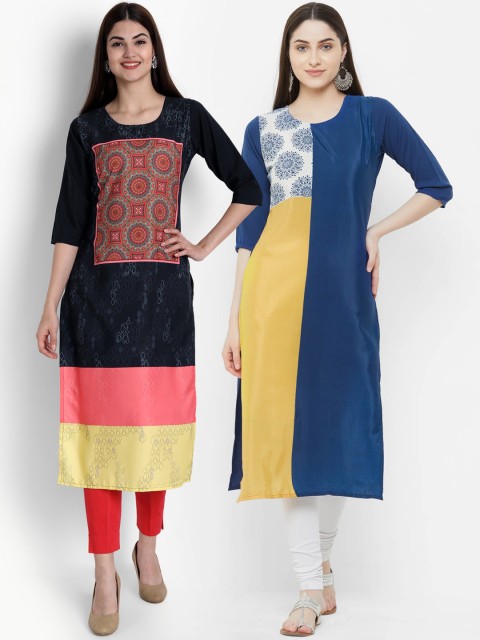 

Ethnic basket Pack of 2 Women Black & Blue Ethnic Motifs Printed Crepe Kurta