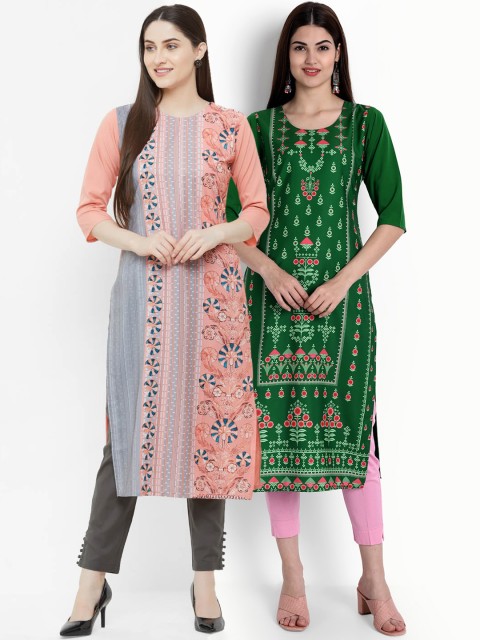

Ethnic basket Women Pack of 2 Multicoloured Printed Floral Crepe Straight Kurta, Multi