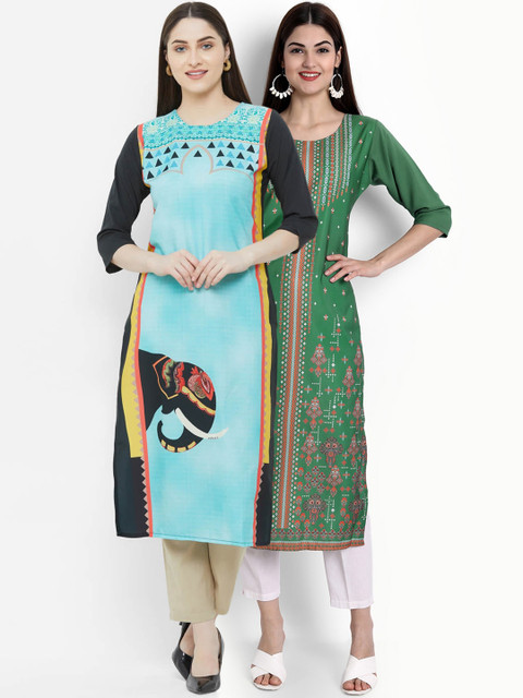 

Ethnic basket Women Pack Of 2 Printed Crepe Kurta, Multi