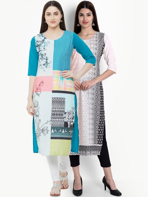 

Ethnic basket Women Pack of 2 Multicoloured Geometric Printed Floral Crepe Kurta, Multi