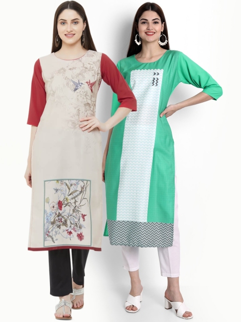 

Ethnic basket Women Pack of 2 Multicoloured Floral Printed Floral Crepe Straight Kurta, Multi
