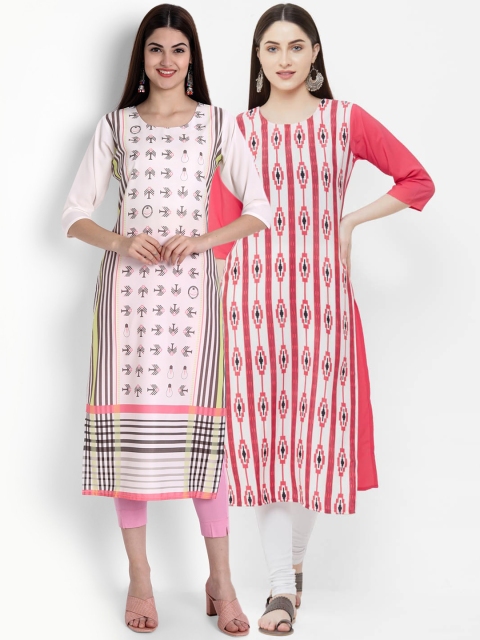 

Ethnic basket Women Pack of 2 Pink & White Printed Crepe Kurta