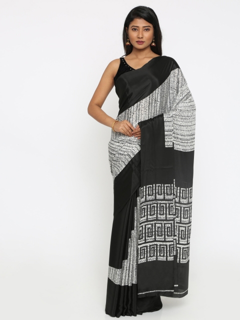 

Kvsfab Black & White Crepe & Silk Printed Saree