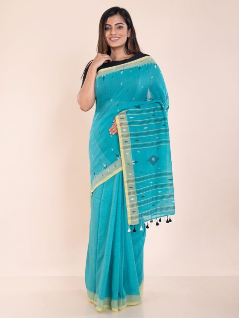 

ArtEastri Green & Beige Pure Cotton Jamdani Saree