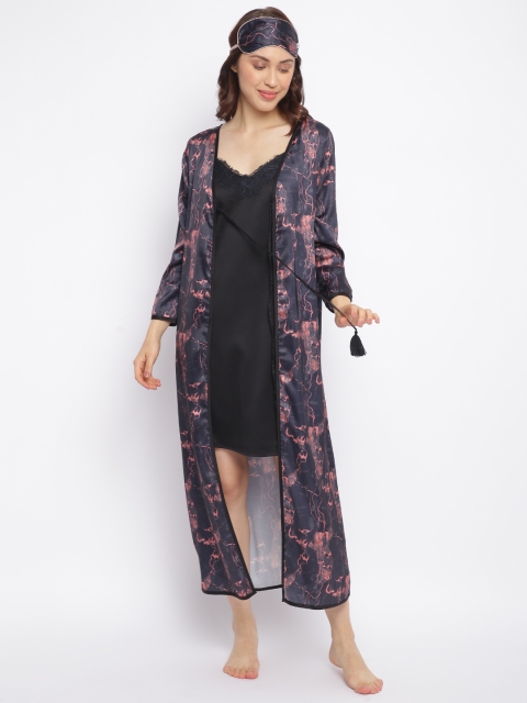 

DECOREALM Women Black Printed Robe