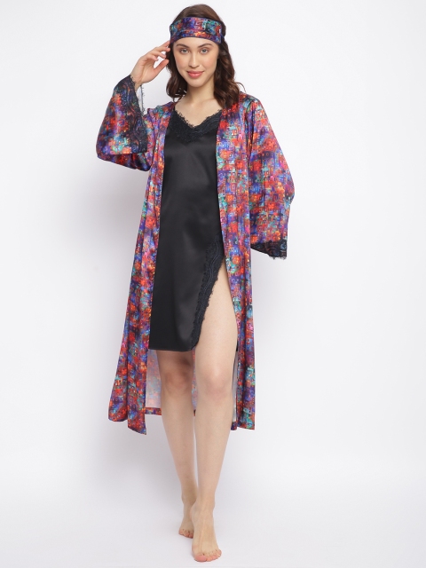 

DECOREALM Women Black & Orange Printed Robe