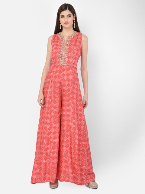 

Neerus Red Ethnic Motifs Crepe Maxi Dress