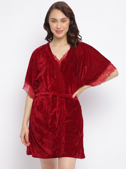 

DECOREALM Women Red Solid Robe