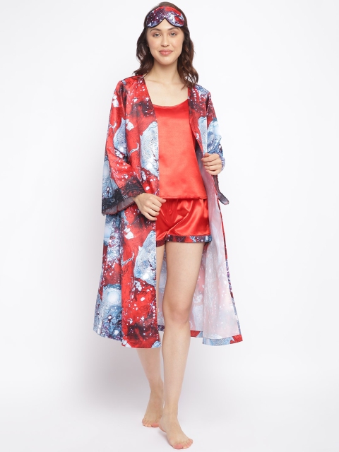 

DECOREALM Women Red & Blue Printed Robe