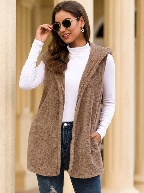 

BelleRUE Women Beige Striped Longline Open Front Jacket