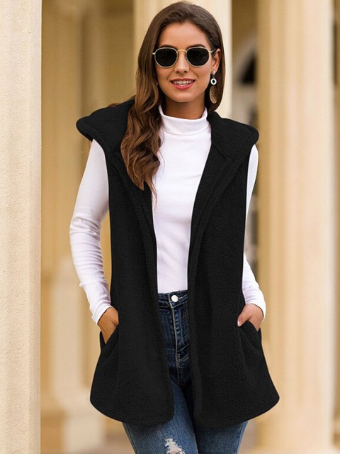 

BelleRUE Women Black Longline Open Front Jacket