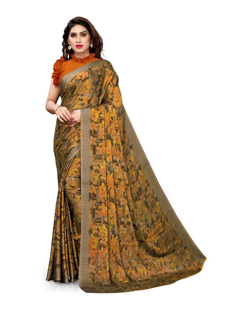 

KALINI Brown & Yellow Floral Bagh Saree