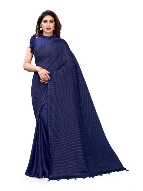

MIRCHI FASHION Navy Blue Striped Satin Saree
