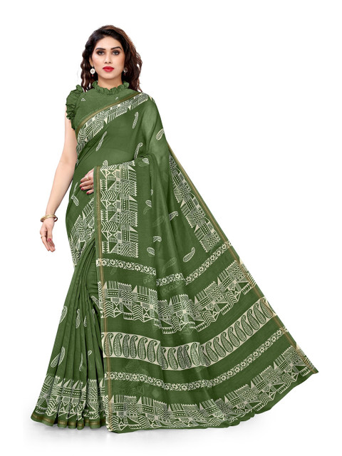 

KALINI Green & Off White Ethnic Motifs Zari Saree