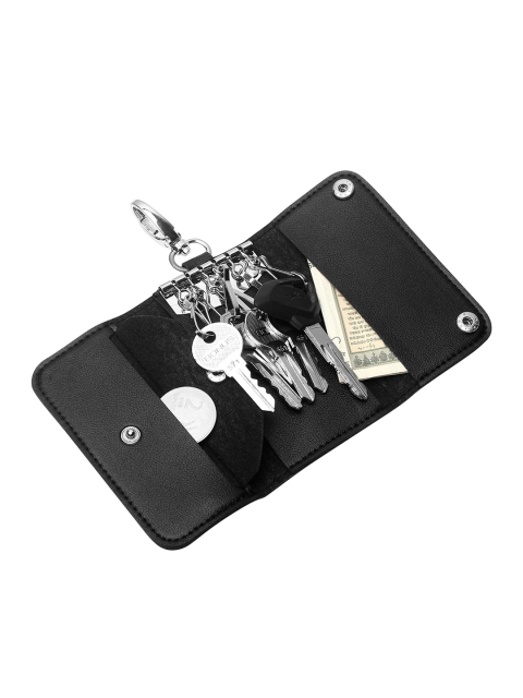 

Instabuyz Black & Silver-Toned Solid Leather Key Chain