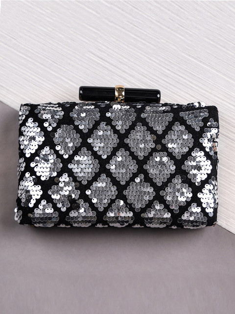 

TRINK Silver-Toned & Black Embellished Box Clutch