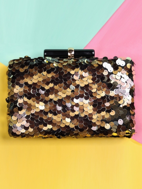 

TRINK Gold-Toned & Black Embellished Box Clutch