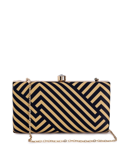 

TRINK Beige & Black Printed Box Clutch With Chain Strap