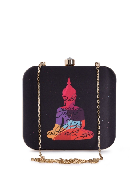 

TRINK Woman Multicolour Printed Box Clutch, Black