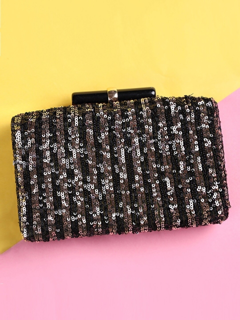 

TRINK Black & Silver-Toned Embellished Box Clutch