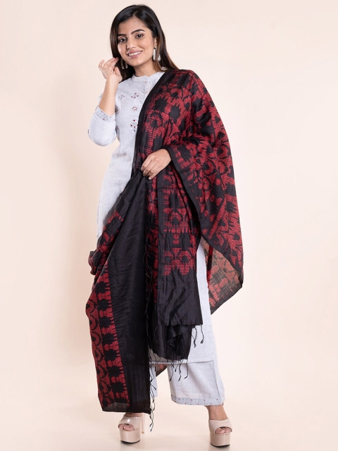 

ArtEastri Black & Red Woven Design Pure Silk Shibori Dupatta