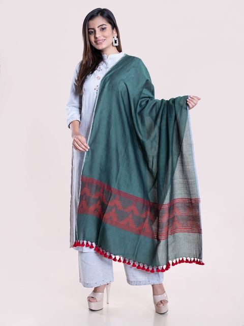

ArtEastri Green & Red Woven Design Pure Cotton Dupatta