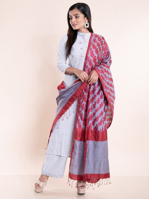 

ArtEastri Grey & Red Woven Design Pure Silk Dupatta