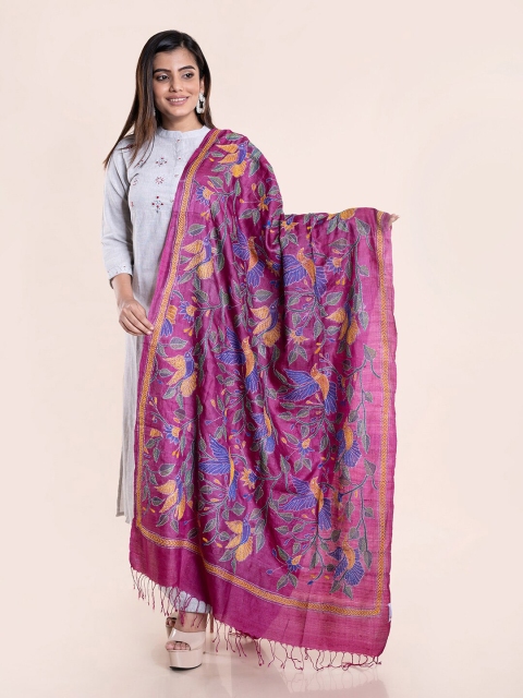 

ArtEastri Magenta & Blue Embroidered Pure Silk HandKantha Dupatta