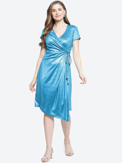 

radka Blue V-Neck Ruched Wrap Dress