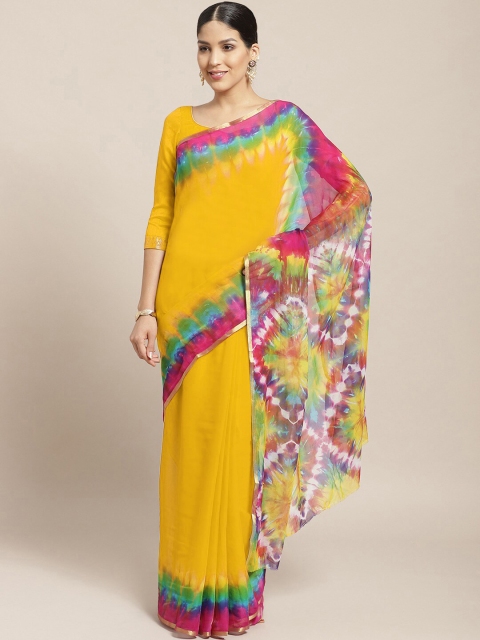 

Chhabra 555 Yellow & Pink Zari Bandhani Saree