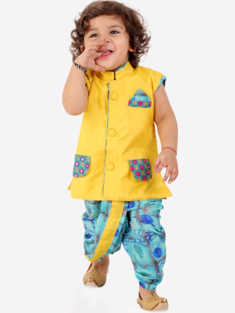 

KID1 Boys Yellow Printed Kurta with Dhoti Pants
