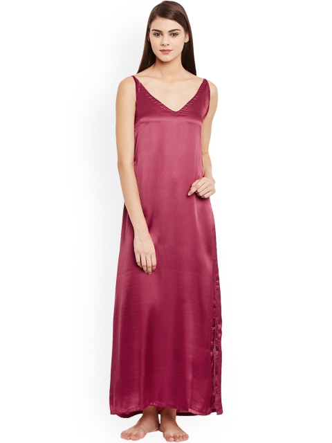 

Clovia Maroon Satin Nightdress with Robe NS0608P09