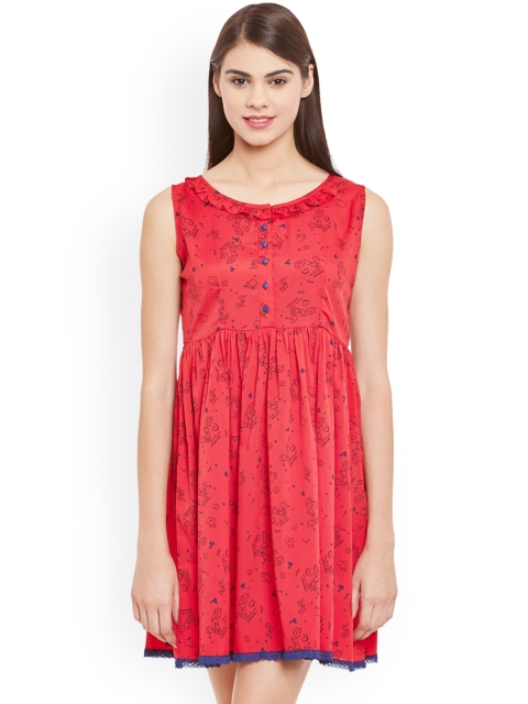 

Clovia Red Printed Nightdress NS0720P04