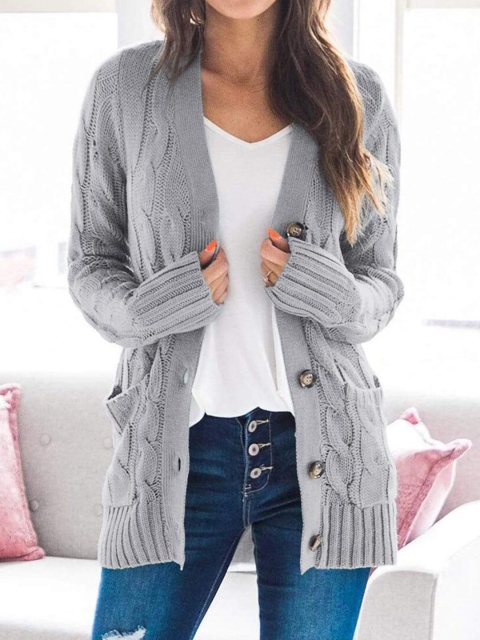 

BelleRUE Women Grey Striped Cardigan