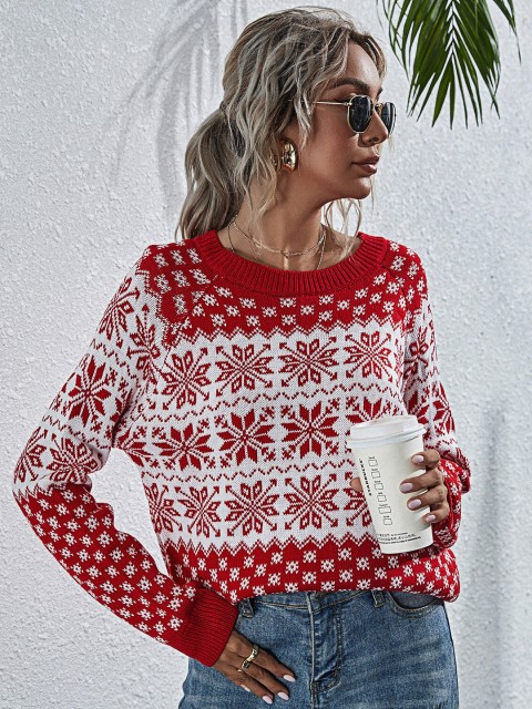 

BelleRUE Women Red & White Fair Isle Printed Pullover