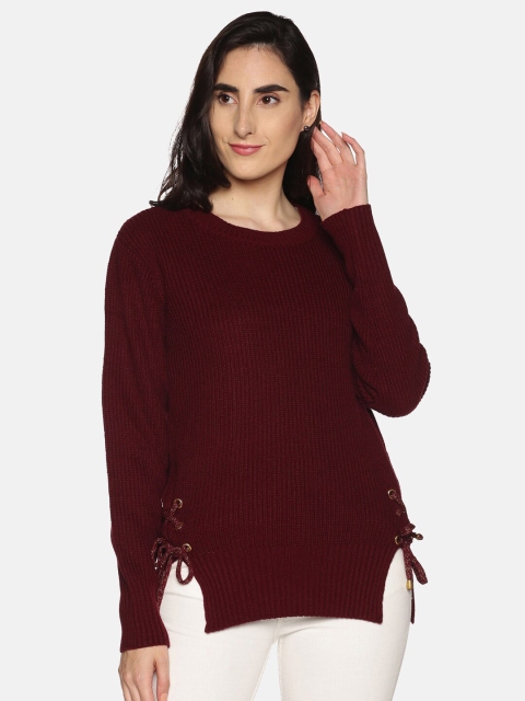 

DAiSY Women Maroon Ribbed Cotton Pullover