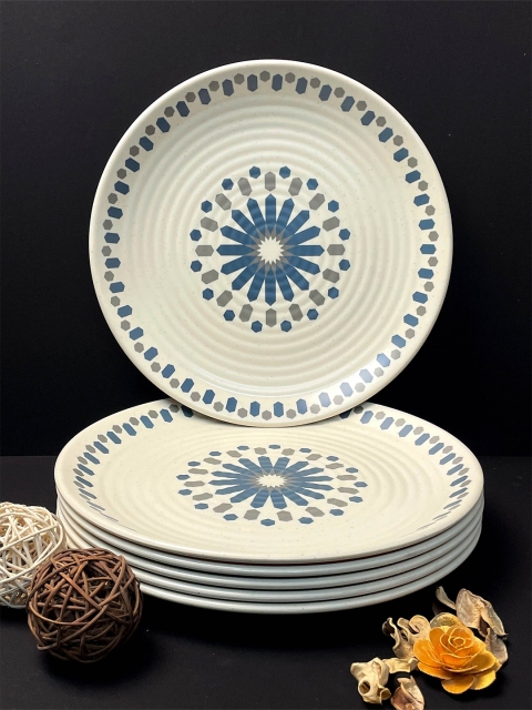 

LIVING ROOTS Cream-Coloured & Blue 6 Pieces Floral Printed Melamine Matte Plates