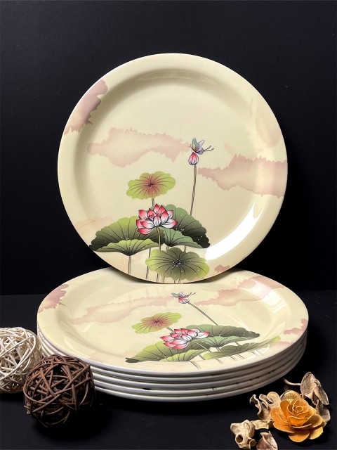 

LIVING ROOTS Cream-Coloured & Green 6 Pieces Floral Printed Melamine Glossy Plates