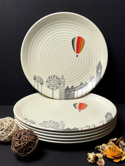 

LIVING ROOTS Cream-Coloured & Red 6 Pieces Printed Melamine Matte Plates