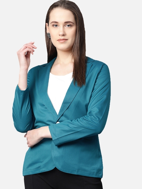 

Jompers Women Teal Blue Solid Single-Breasted Formal Blazer