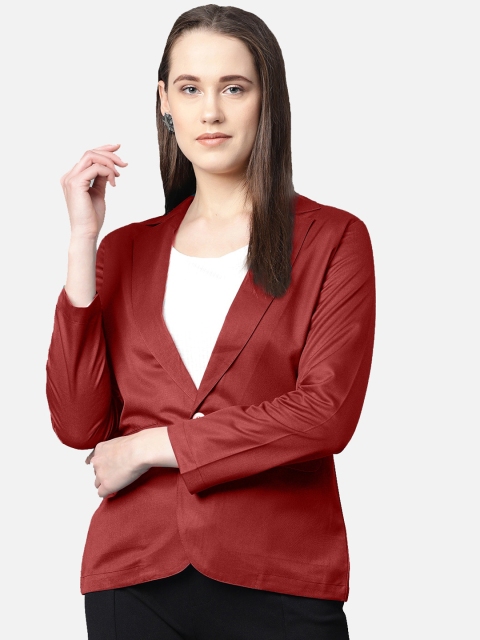 

Jompers Women Maroon Solid Single-Breasted Casual Blazer