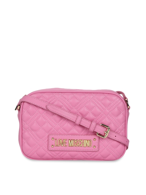 

LOVE MOSCHINO Pink Textured PU Structured Sling Bag with Quilted Design